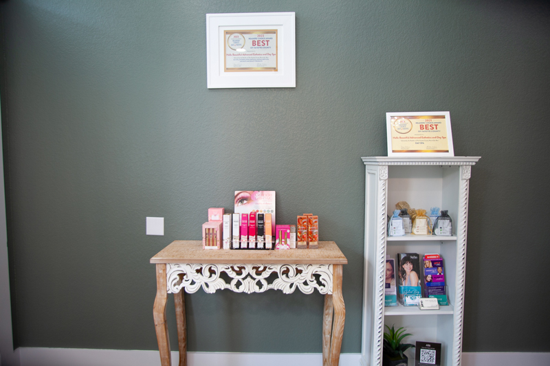 Skin Script and professional skincare products on display in the Hello Beautiful retail area